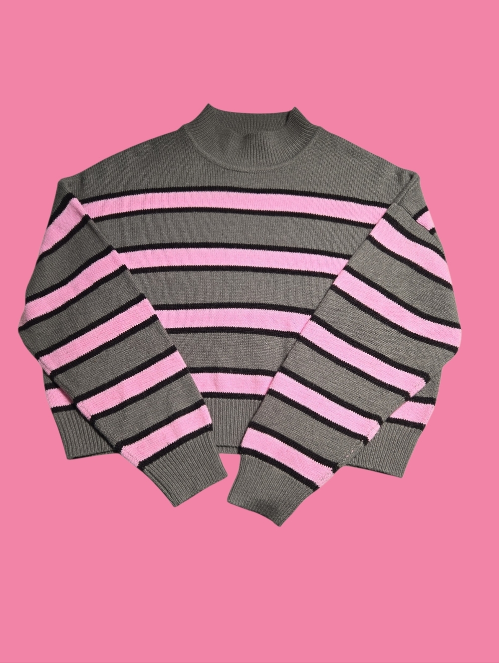Divided Gray, Pink & Black Striped Turtleneck Sweater